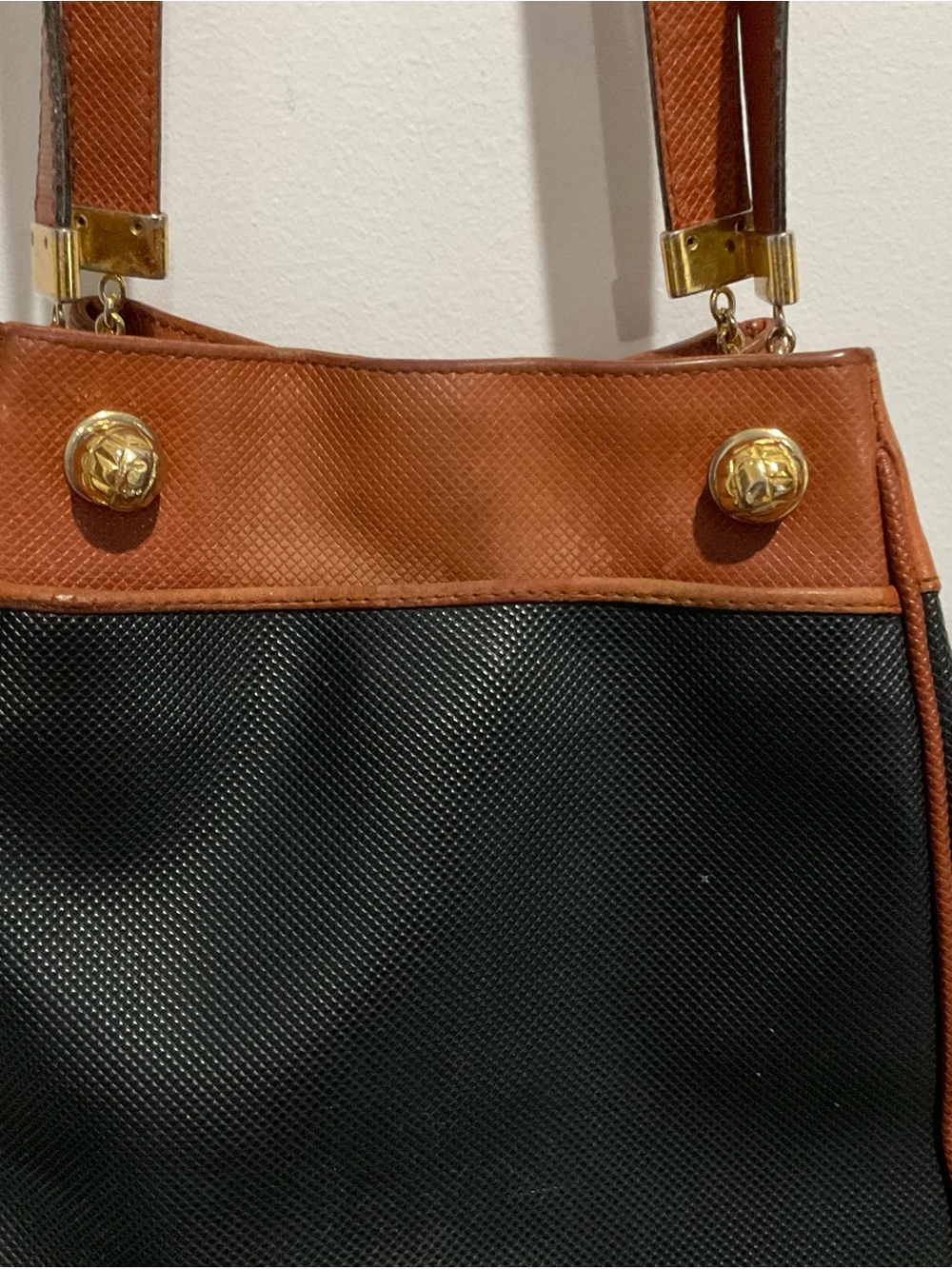 Bottega Veneta Vintage Black and Brown Bucket Bag with Gold Hardware